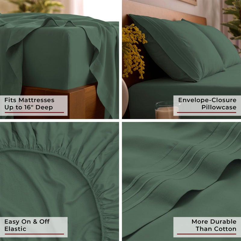 Mellanni Full Sheets Set - 4 PC Iconic Collection Bedding - Hotel Luxury, Extra Soft, Cooling Bed Sheets - Wrinkle, Fade, Stain Resistant (Full, Emerald Green) - Image 5